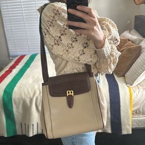 Bally Two Tone Brown and Cream Basket Leather Purse